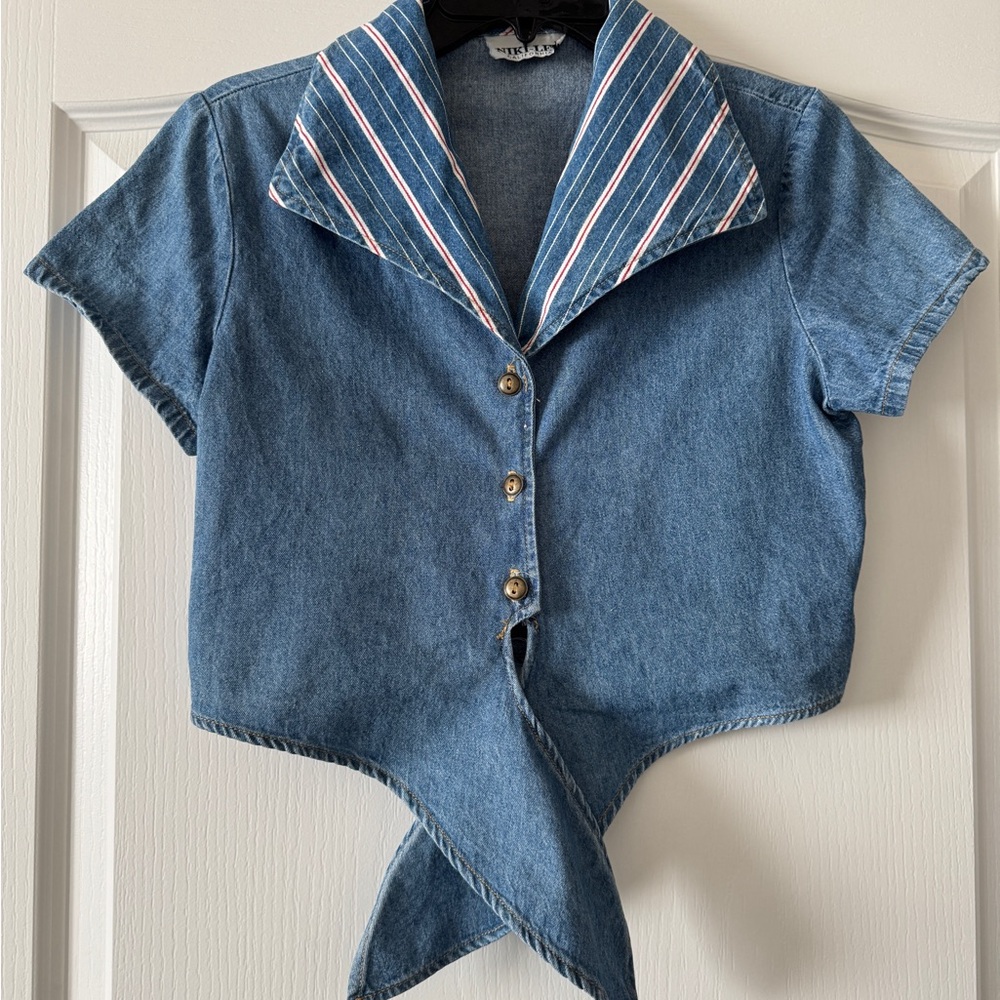 GAP Blue and White Button Down Shirt with Striped Collar